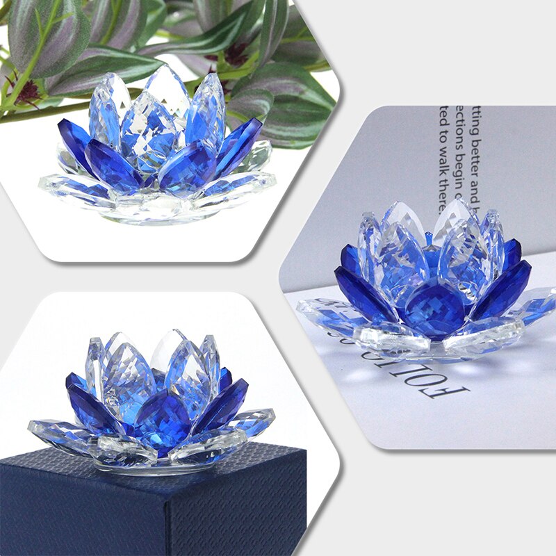 Kristall Lotus Blomma Hantverk Glas Pappersvikt Heminredning Ornament Figurer Hem Bröllop Fest Dekor Gåvor Souvenir