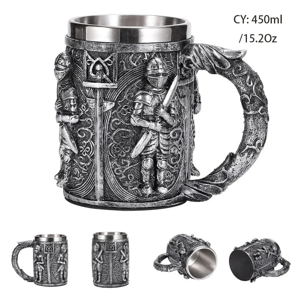Medeltida Drak Resin Rostfritt Stål Mugg som Kaffe Mugg eller Te Mugg