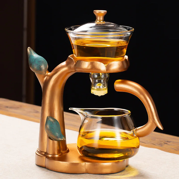Kung Fu Teapot Hemmagjord Magnetisk Extraktion Semi-Automatisk Lat Teberedningsverktyg Glas Te Set
