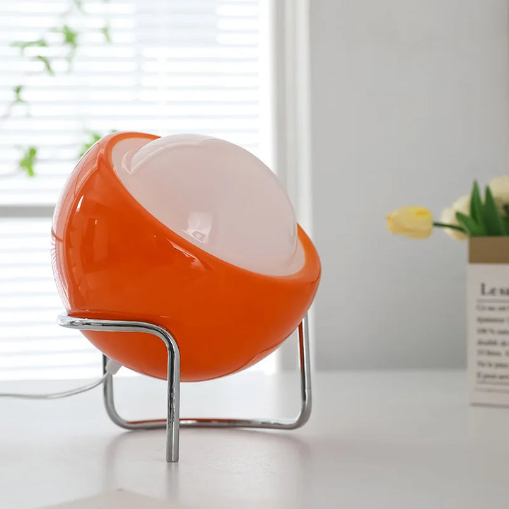 Aurivio Bordslampa | Glas &amp; Rostfritt Stål | Retro-Nordisk Design | LED Nattlampa Beige/Orange | Ø21×H25 cm