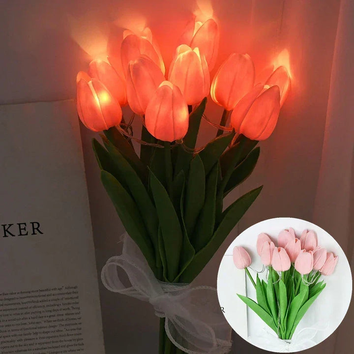 LED-lampa med konstgjord tulpanbukett, perfekt som gåvor eller som dekorationer för bröllopsfester