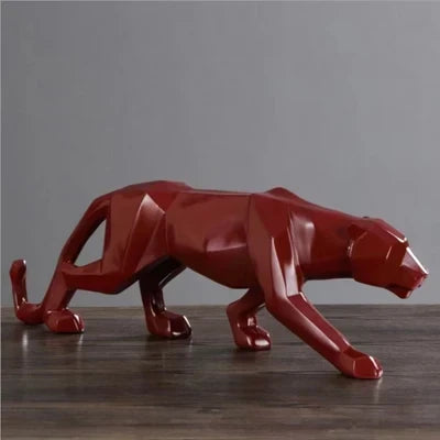 Pantherstaty, Djurfigur, Abstrakt Geometrisk Stil, Resin, Leopard Skulptur, Hemmakontor, Skrivbordsdekoration, Hantverk