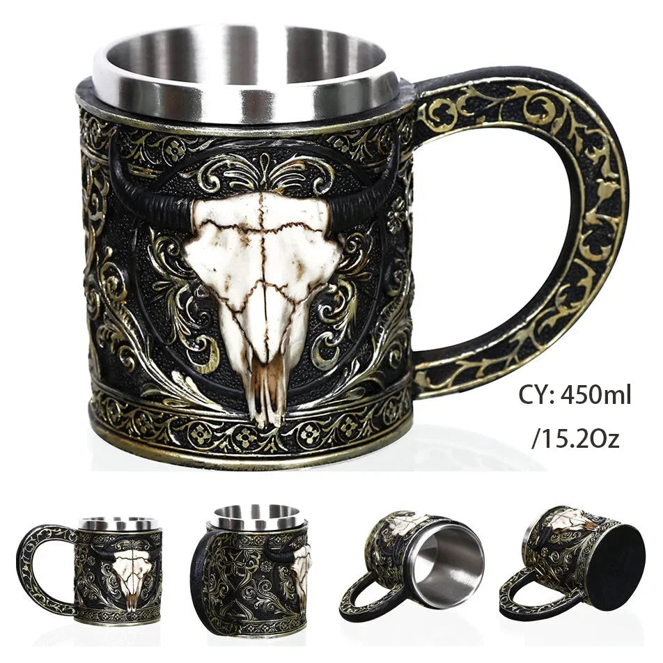 Medeltida Drak Resin Rostfritt Stål Mugg som Kaffe Mugg eller Te Mugg