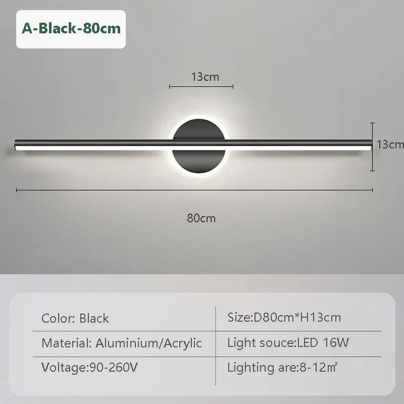 LED Vägglampa LineaLux | Svart &amp; Guld | 40/60/80 cm | Varm, Kall &amp; Tre-färgs Ljus | Modern Spegel &amp; Väggbelysning
