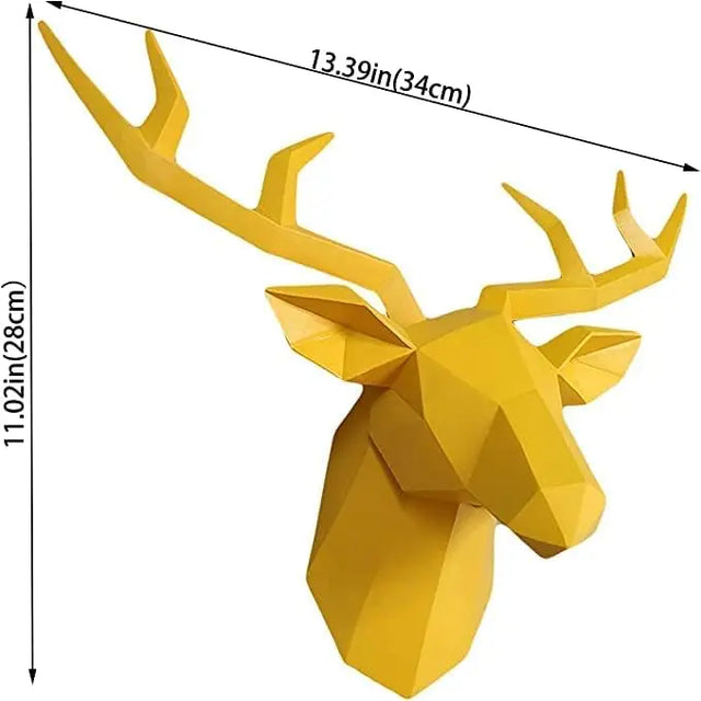 3D-Hjorthuvud Skulptur, geometrisk resin, djurhjorthuvud väggdekoration, modern heminredning, lyxig dekorativ väggdekoration
