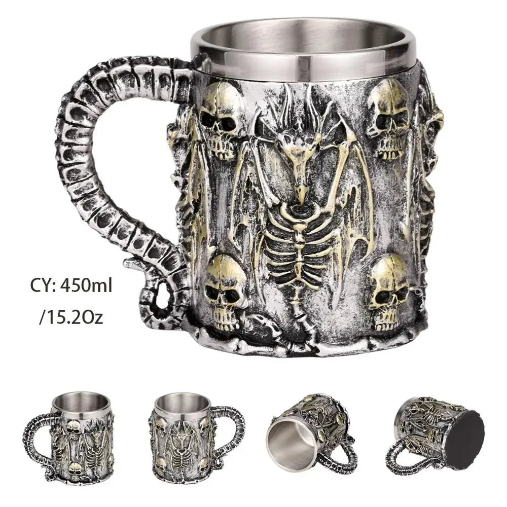 Medeltida Drak Resin Rostfritt Stål Mugg som Kaffe Mugg eller Te Mugg