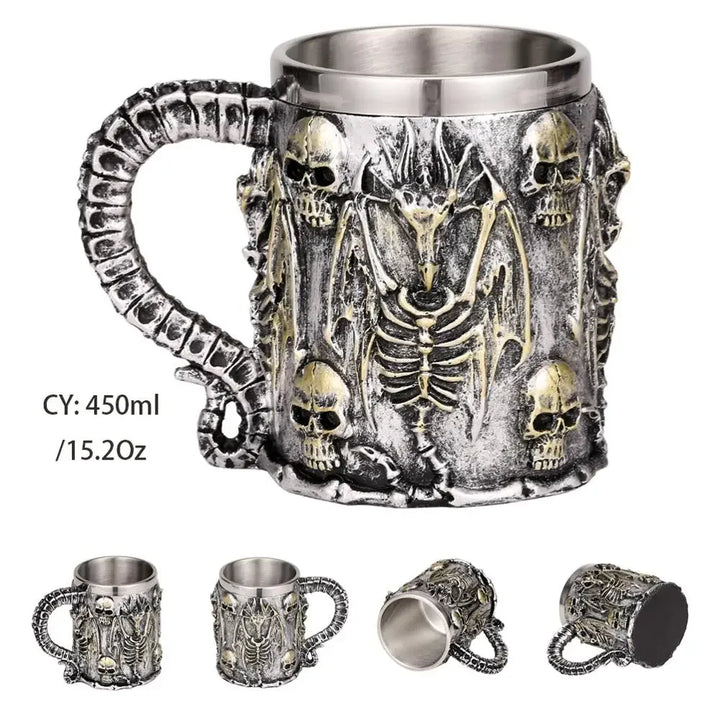 Medeltida Drak Resin Rostfritt Stål Mugg som Kaffe Mugg eller Te Mugg