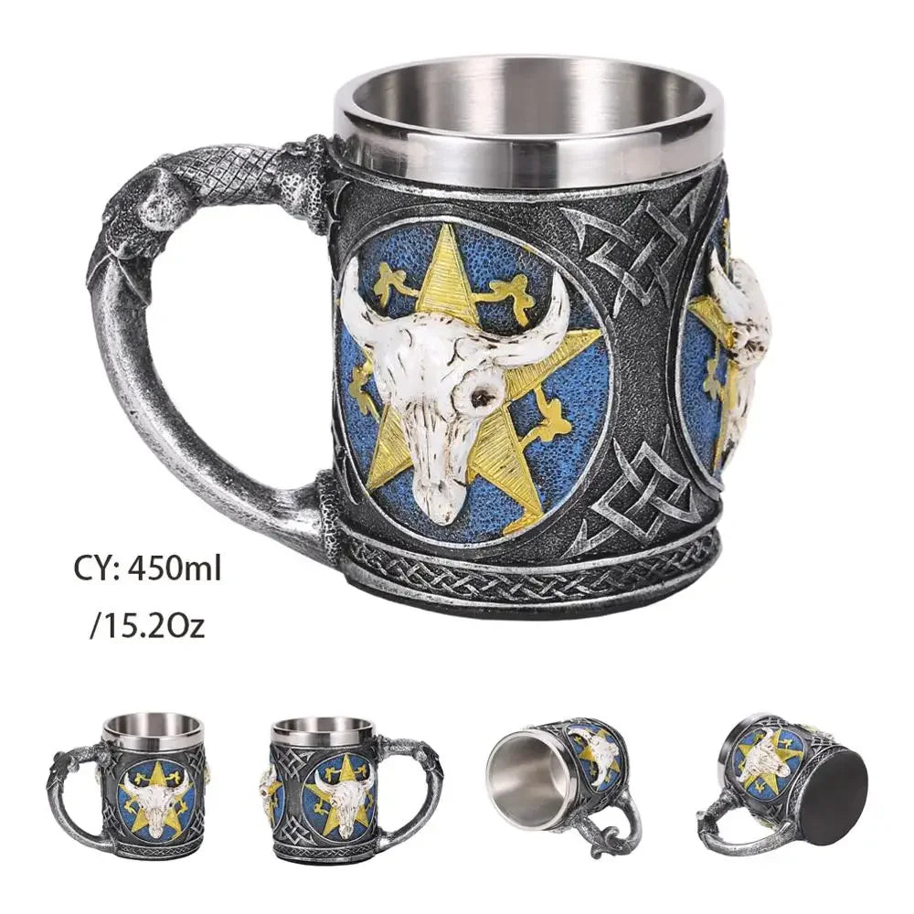 Medeltida Drak Resin Rostfritt Stål Mugg som Kaffe Mugg eller Te Mugg