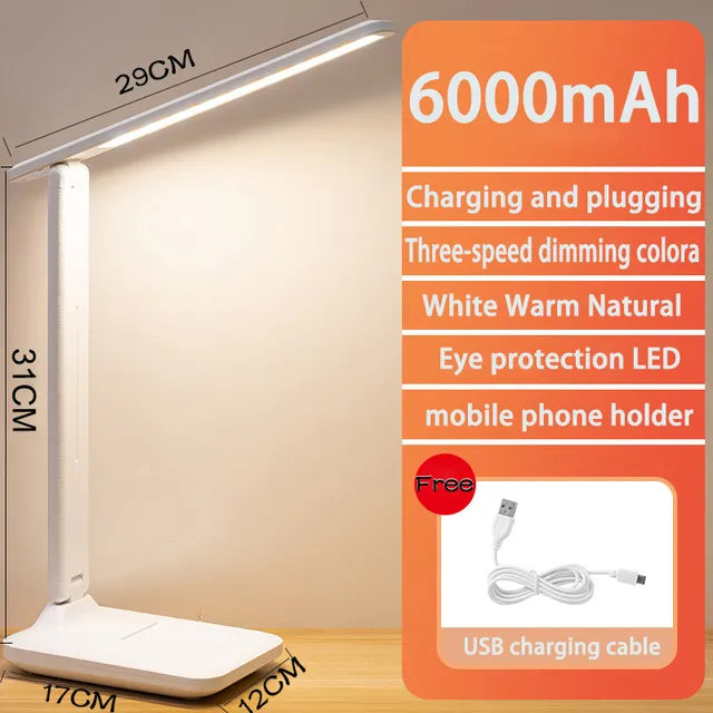6000mAh uppladdningsbar LED-bordslampa USB 3 färger steglös dimbar skrivbordslampa touch vikbar ögonvänlig läs- och nattlampa