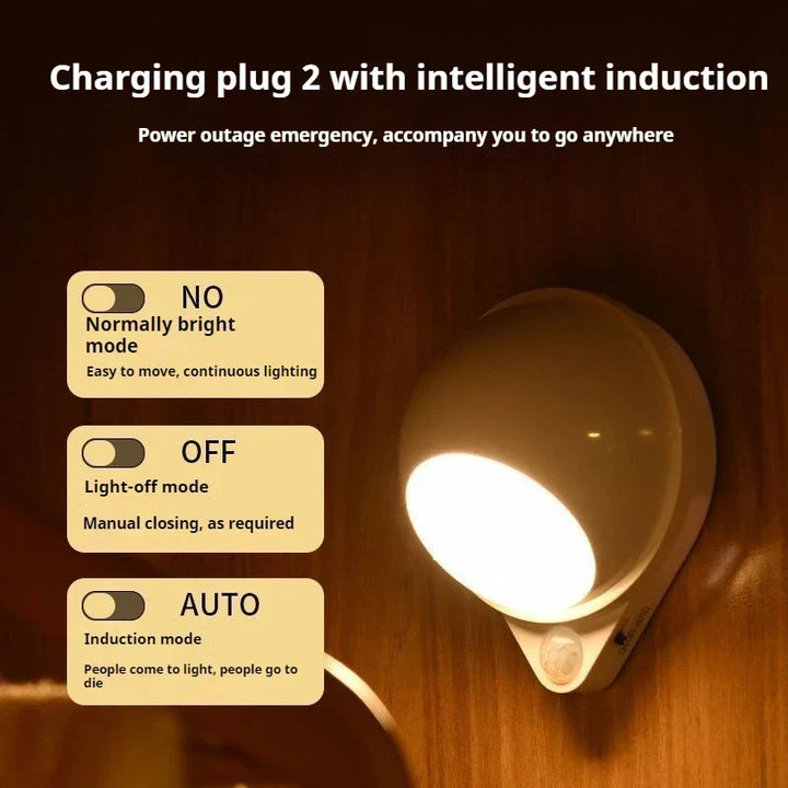 Intelligent LED Nattlampa GlowMate 360 | 360° Rotera | Rörelsesensor | USB Laddningsbar