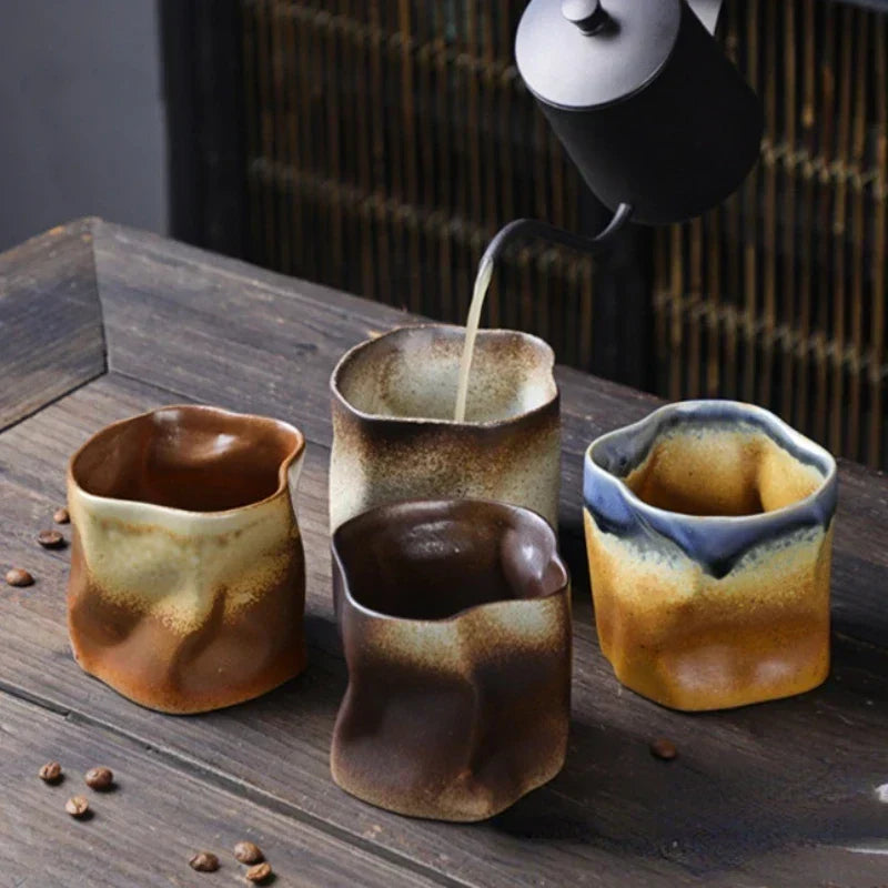 Oregelbundet vridet formad kopp 9,47 ounces/280 ml keramik kaffekopp te kopp utan handtag polykromatisk kreativ keramikmuggar kaffemuggar retro