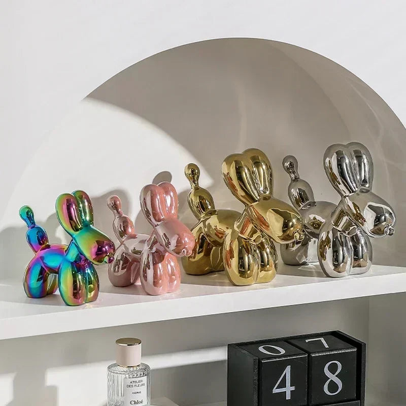 Nordisk Keramisk Ballonghund Skulptur Guld Djurdekorationer Staty Vardagsrumsprydnad Kreativ Skrivbordsprydnad Heminredning