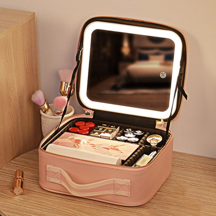 Portabelt Resemakeup-fodral med LED-spegel och Justerbart Ljus