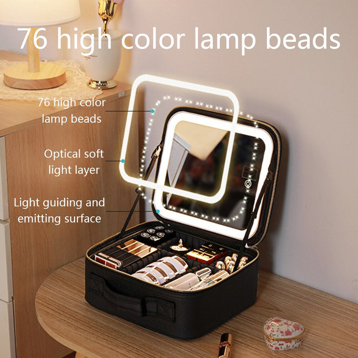 Portabelt Resemakeup-fodral med LED-spegel och Justerbart Ljus