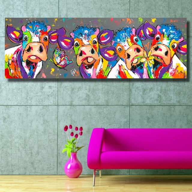 Färgglada Kor Heminredning Canvasmålning HD Utskrift Ramfri Målning Kärna, Storlek: 40×120 cm