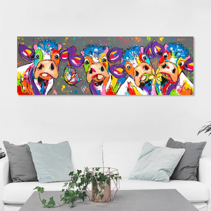 Färgglada Kor Heminredning Canvasmålning HD Utskrift Ramfri Målning Kärna, Storlek: 40×120 cm