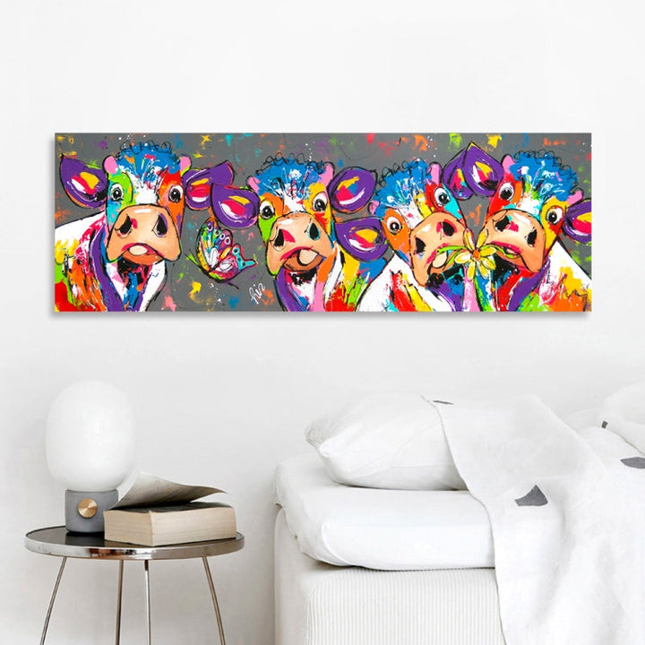 Färgglada Kor Heminredning Canvasmålning HD Utskrift Ramfri Målning Kärna, Storlek: 40×120 cm