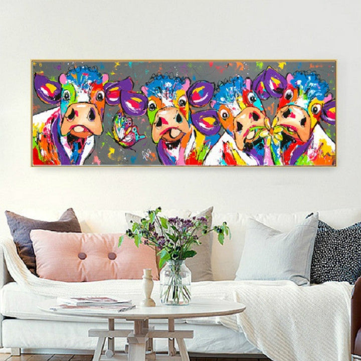 Färgglada Kor Heminredning Canvasmålning HD Utskrift Ramfri Målning Kärna, Storlek: 40×120 cm