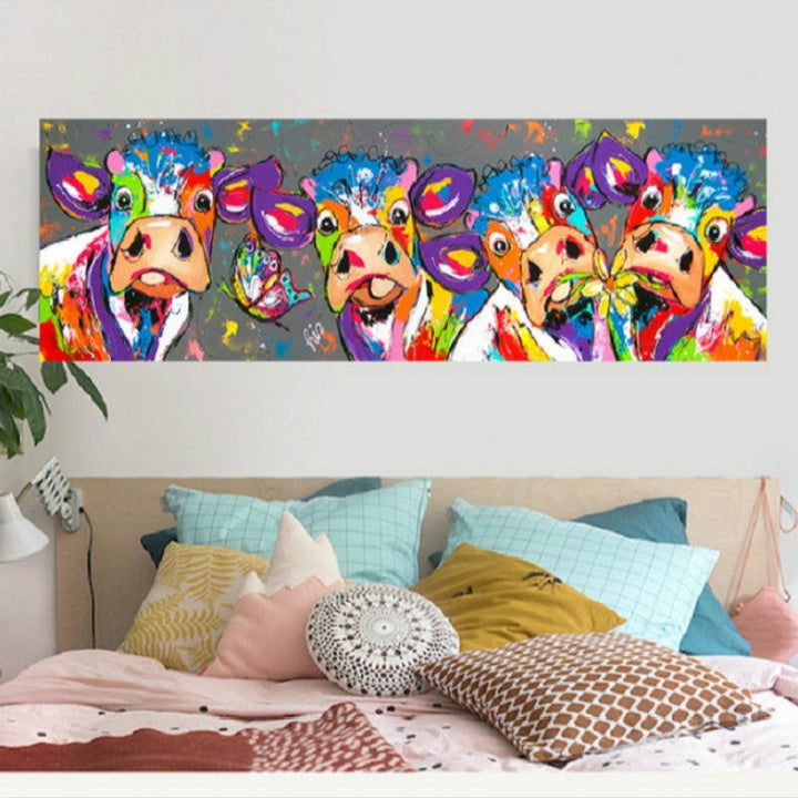 Färgglada Kor Heminredning Canvasmålning HD Utskrift Ramfri Målning Kärna, Storlek: 40×120 cm