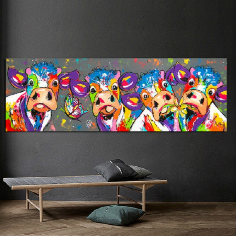 Färgglada Kor Heminredning Canvasmålning HD Utskrift Ramfri Målning Kärna, Storlek: 40×120 cm