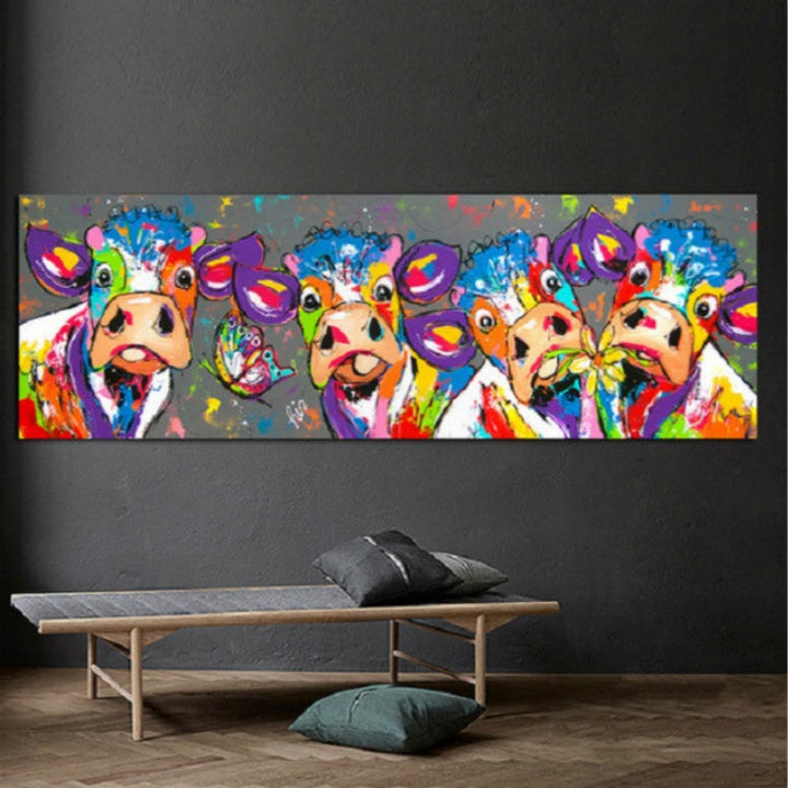 Färgglada Kor Heminredning Canvasmålning HD Utskrift Ramfri Målning Kärna, Storlek: 40×120 cm