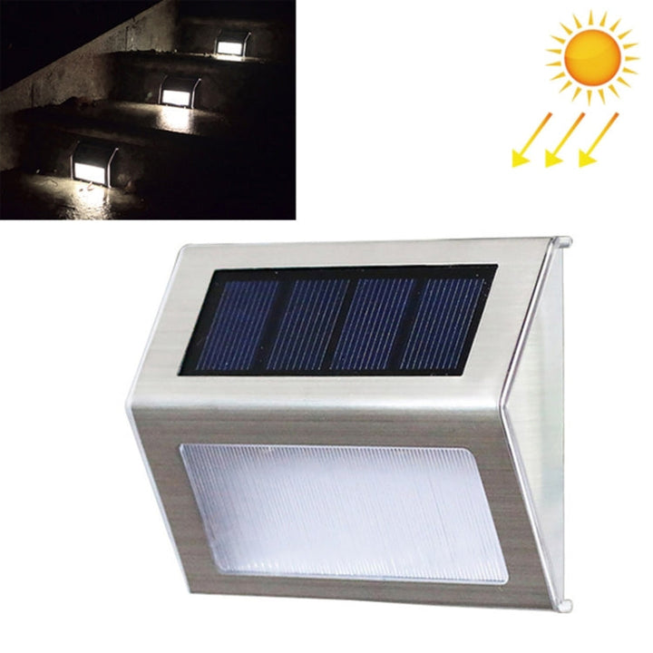 2PCS Solarbatteri Rostfritt Stål 3 LED Trappvägglampa Utomhus Trädgårdsgjerdelampa (Vitt Ljus)