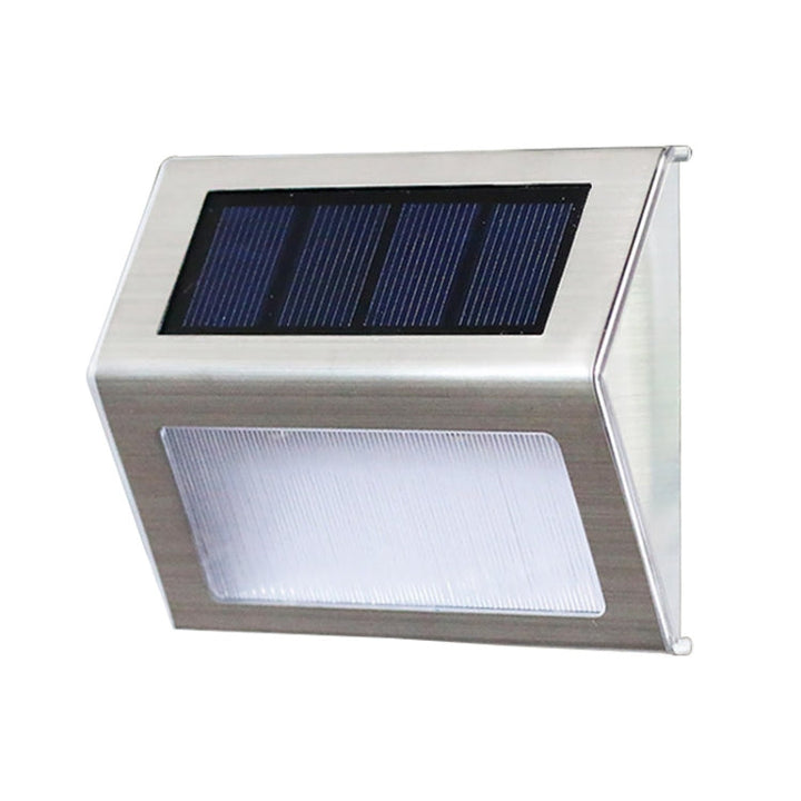 2PCS Solarbatteri Rostfritt Stål 3 LED Trappvägglampa Utomhus Trädgårdsgjerdelampa (Vitt Ljus)