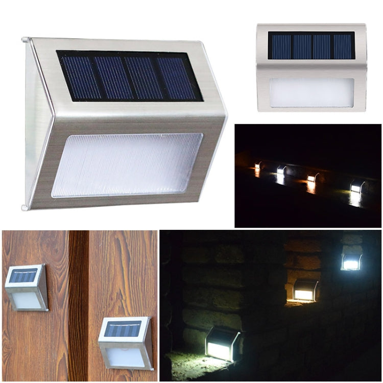 2PCS Solarbatteri Rostfritt Stål 3 LED Trappvägglampa Utomhus Trädgårdsgjerdelampa (Vitt Ljus)