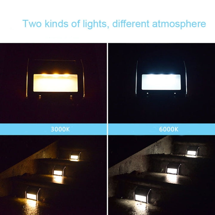 2PCS Solarbatteri Rostfritt Stål 3 LED Trappvägglampa Utomhus Trädgårdsgjerdelampa (Vitt Ljus)