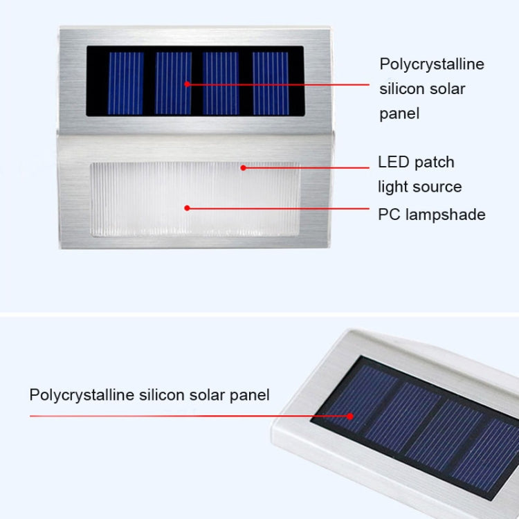 2PCS Solarbatteri Rostfritt Stål 3 LED Trappvägglampa Utomhus Trädgårdsgjerdelampa (Vitt Ljus)