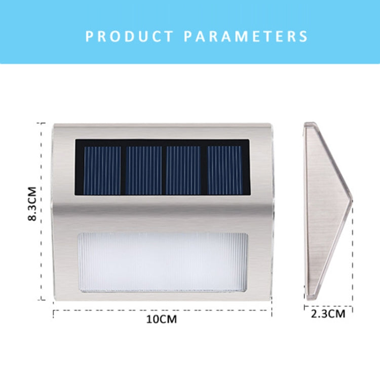 2PCS Solarbatteri Rostfritt Stål 3 LED Trappvägglampa Utomhus Trädgårdsgjerdelampa (Vitt Ljus)