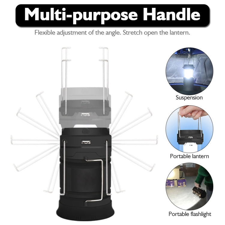 LED Tältlampa Solcellsdriven Campinglampa Utbyggbar Multifunktionell Lykta, Stödjer USB-utgång, EU-kontakt (Blå)