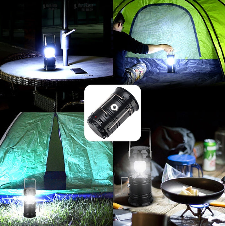 LED Tältlampa Solcellsdriven Campinglampa Utbyggbar Multifunktionell Lykta, Stödjer USB-utgång, EU-kontakt (Blå)