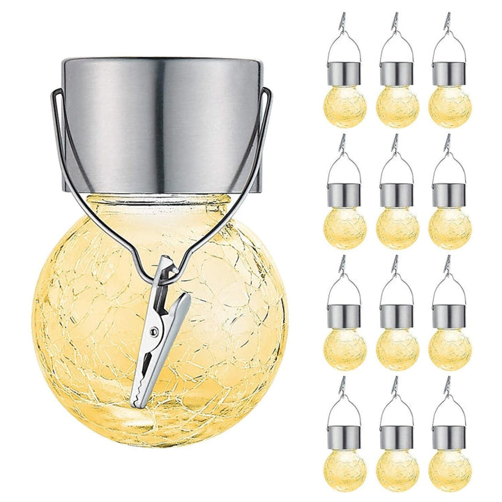 12 PCS Snap Ball Solar Kandelaber Utomhus Trädgård Gård Semester Dekorativ Lampa med Klämma (Varm Vit Ljus)