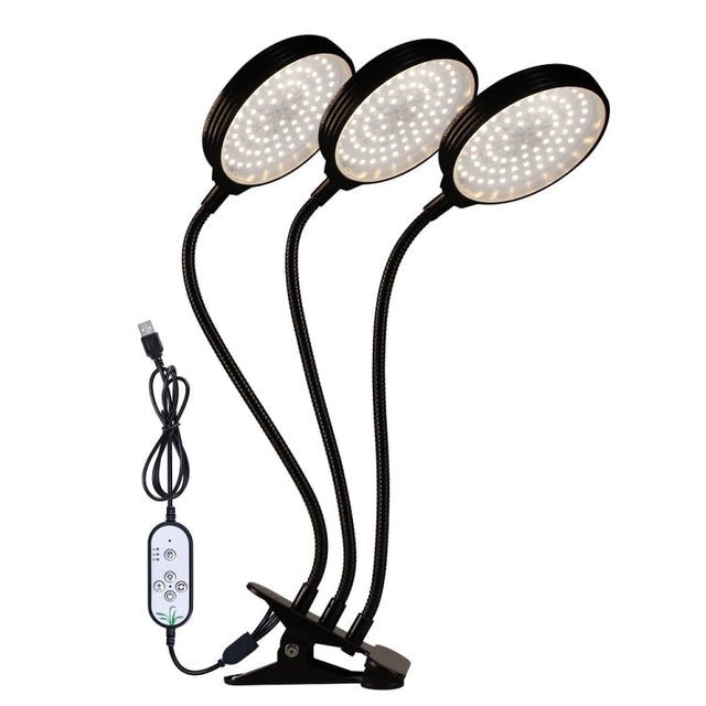 LED Växtbelysning Lampa USB Fjärrkontroll Klämma Vattentät Fullspektrum Naturligt Vit Fröplanta Lampa, Effekt: 45W Tre Huvuden