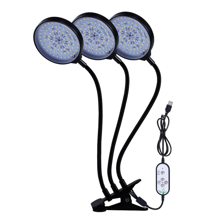 LED Växtbelysning Lampa USB Fjärrkontroll Klämma Vattentät Fullspektrum Naturligt Vit Fröplanta Lampa, Effekt: 45W Tre Huvuden