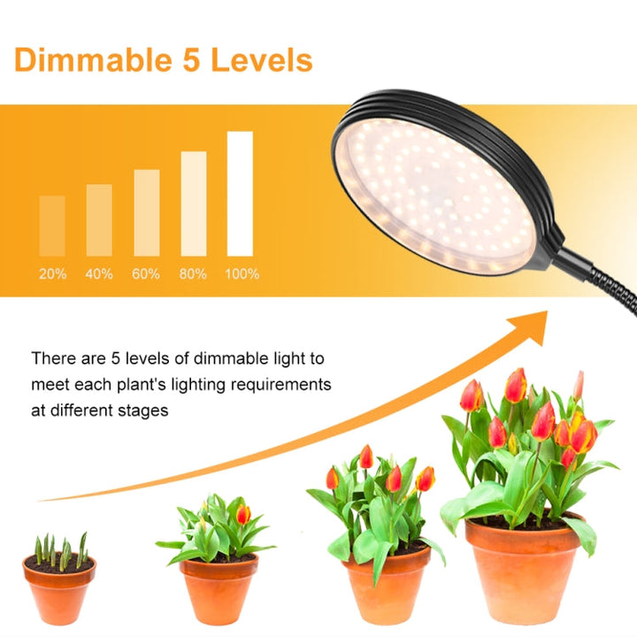 LED Växtbelysning Lampa USB Fjärrkontroll Klämma Vattentät Fullspektrum Naturligt Vit Fröplanta Lampa, Effekt: 45W Tre Huvuden