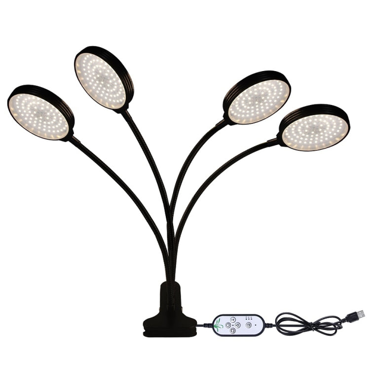 LED Växtbelysning Lampor USB Fjärrkontroll Klämma Vattentålig Fullspektrum Naturligt Vitt Fröplanta Ljus, Effekt: 60W Fyra Huvuden