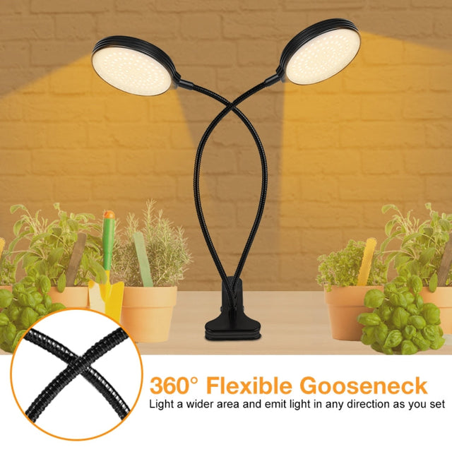 LED Växtbelysning Lampor USB Fjärrkontroll Klämma Vattentålig Fullspektrum Naturligt Vitt Fröplanta Ljus, Effekt: 60W Fyra Huvuden