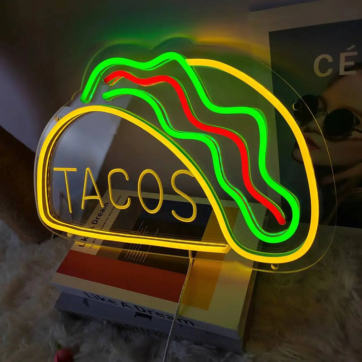 Neon Snabbmatskylt – Ljusa Tacos Design, LED Nattlampa för Restauranger och Kök |