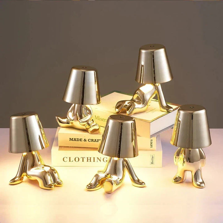 Golden Man LED Tänkande Bordslampa – Lekfull Nattduksbordslampa för Sovrum &amp; Dekor
