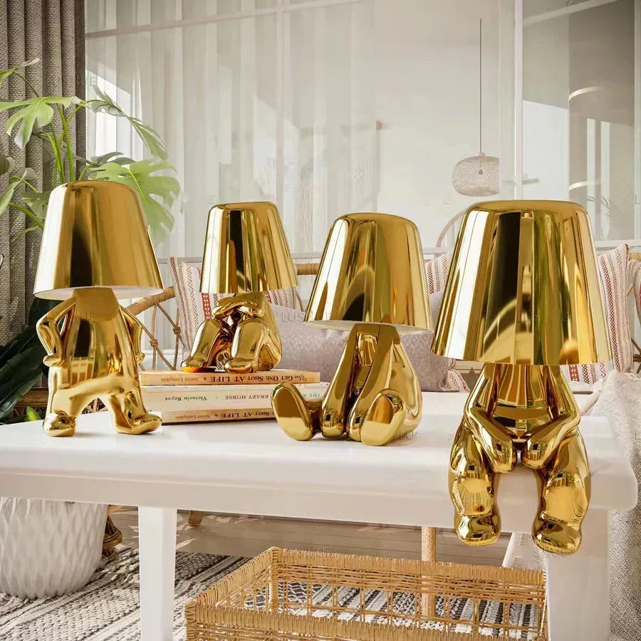 Golden Man LED Tänkande Bordslampa – Lekfull Nattduksbordslampa för Sovrum &amp; Dekor