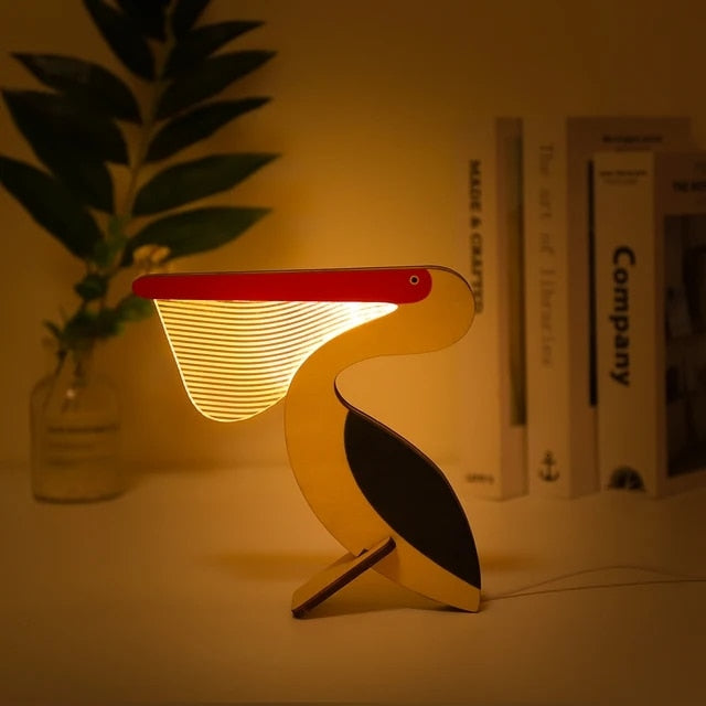 Djur LED Nattlampa Trä Akryl Bord USB Lampor