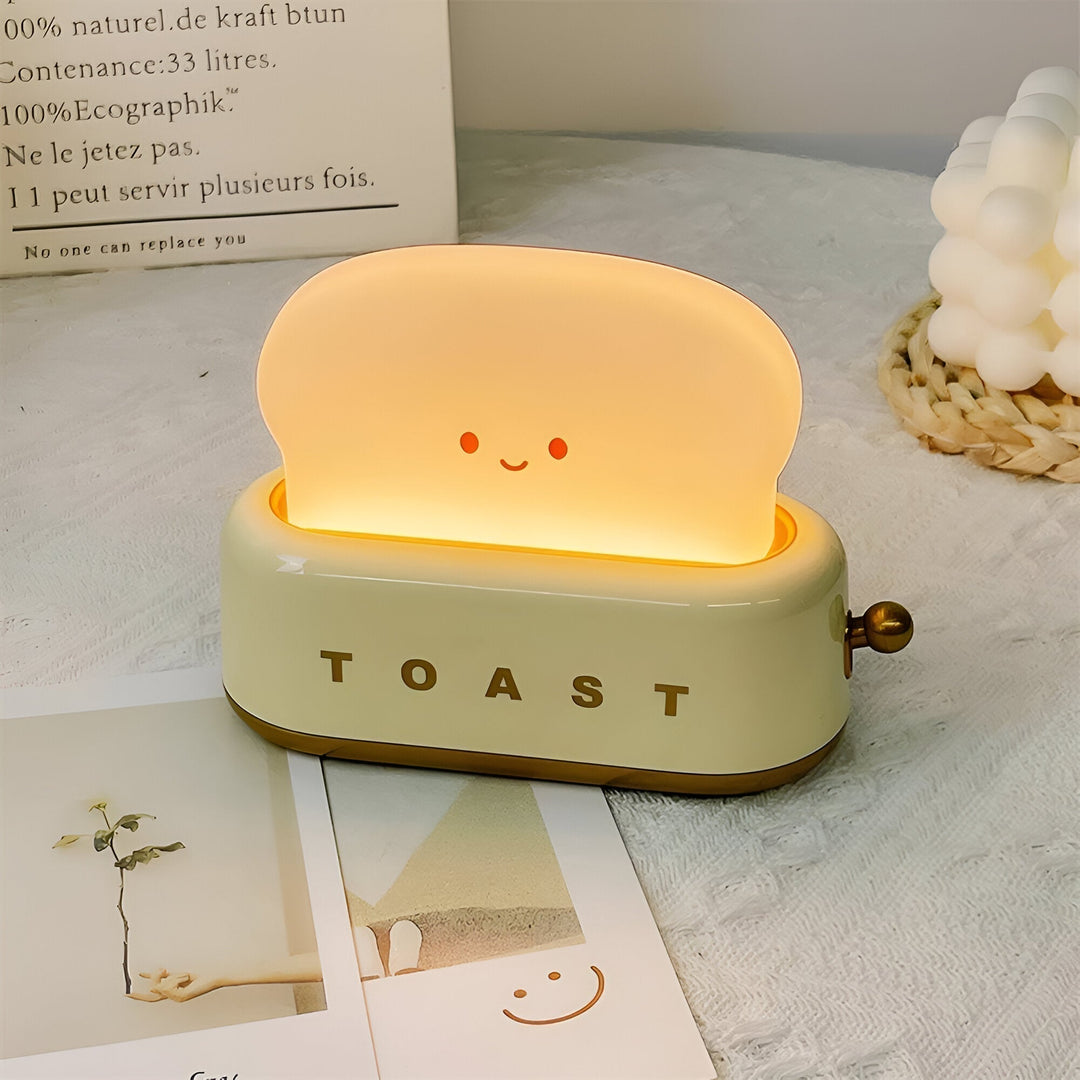 TinyToast Bordslampa – Bärbar Brödrost-formad Nattlampa med Dimbara LED-lampor och USB-port