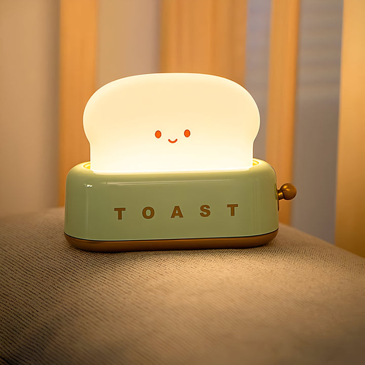 TinyToast Bordslampa – Bärbar Brödrost-formad Nattlampa med Dimbara LED-lampor och USB-port