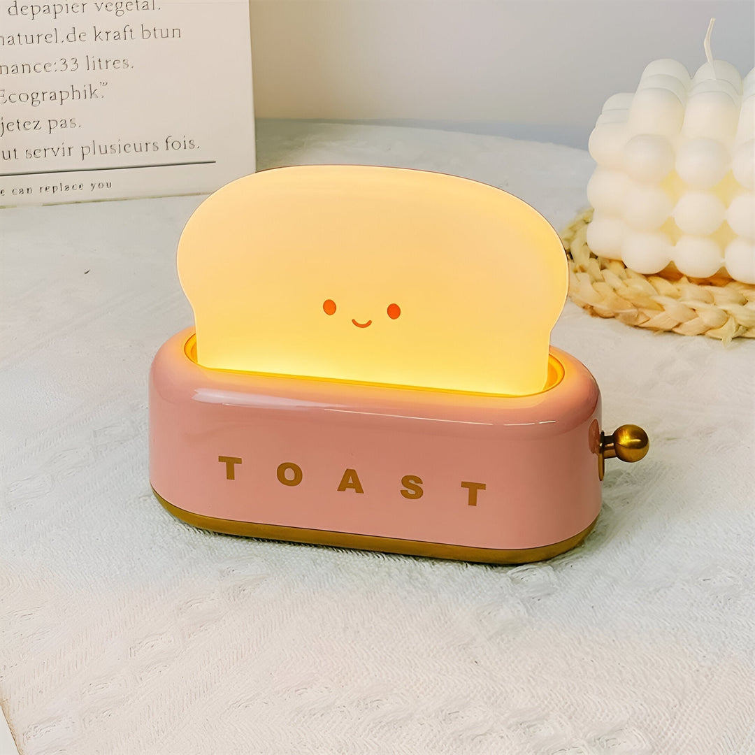 TinyToast Bordslampa – Bärbar Brödrost-formad Nattlampa med Dimbara LED-lampor och USB-port