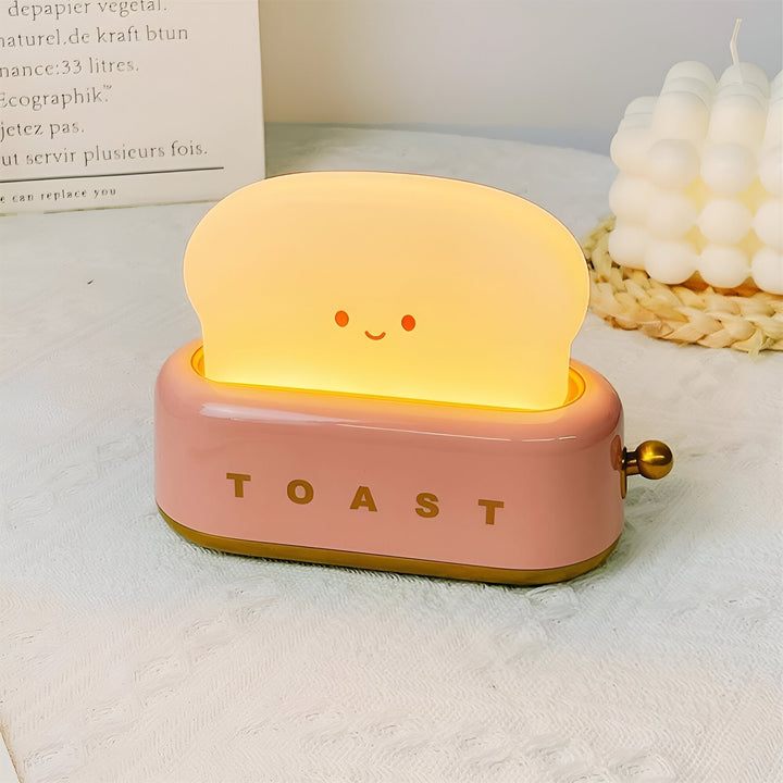 TinyToast Bordslampa – Bärbar Brödrost-formad Nattlampa med Dimbara LED-lampor och USB-port