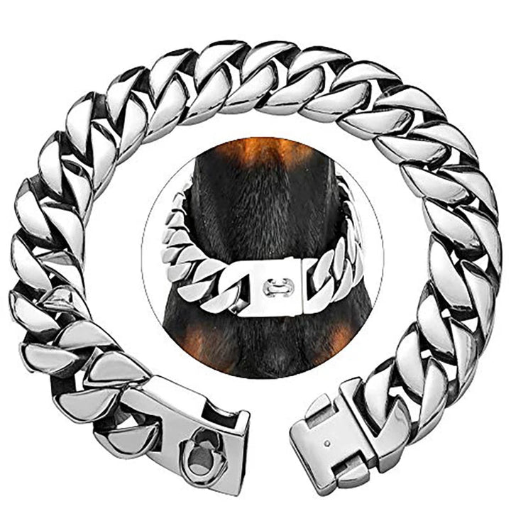 KrachtNeck Metallhundhalsband – Robust halsband i rostfritt stål för stora hundar