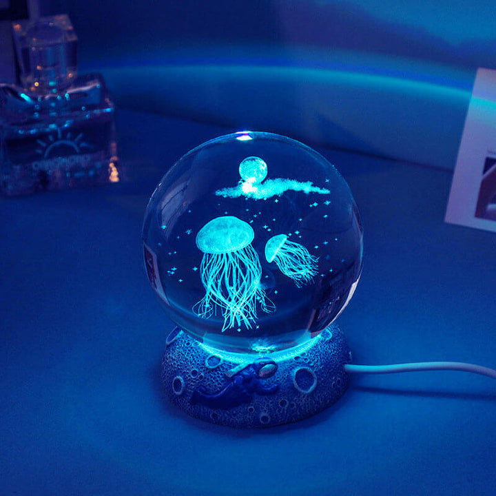 AquaGlobe Kristallkula Nattlampa | Undervattensvärld LED-lampa | Stämningsljus &amp; Dekor för Hemmet