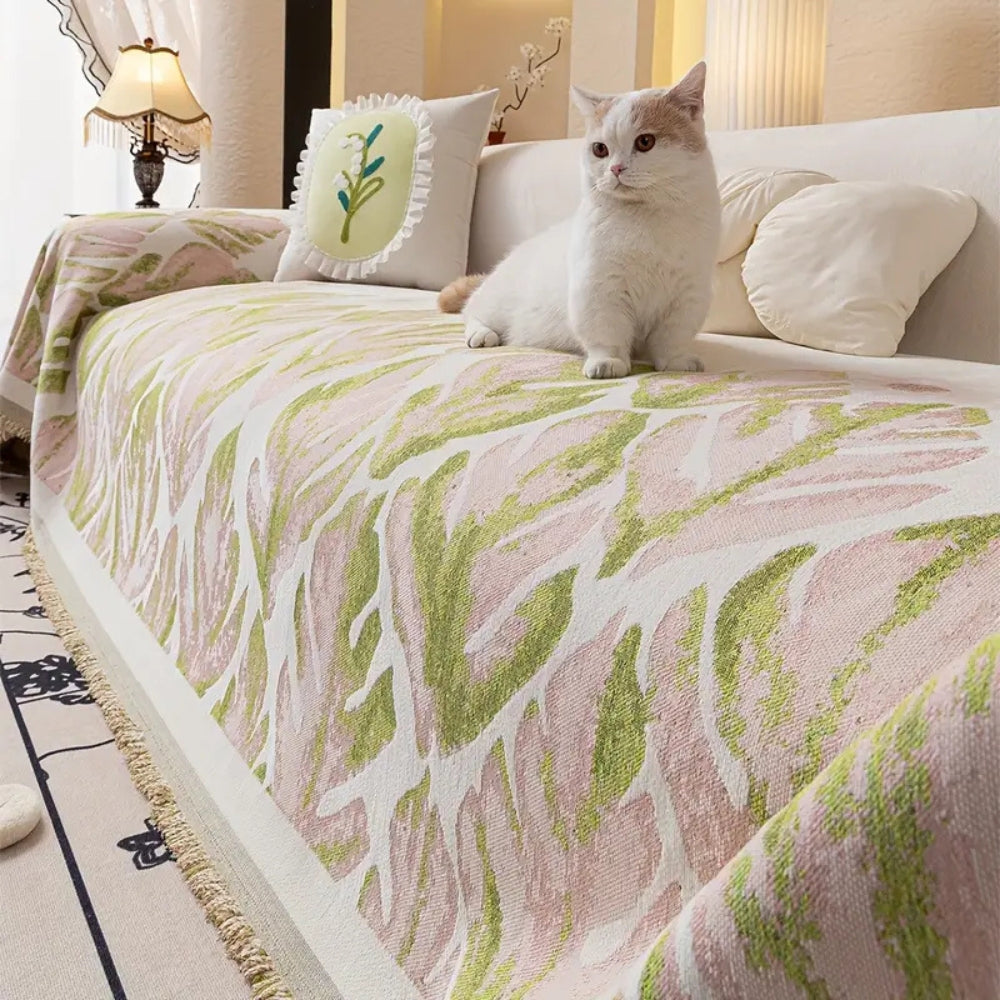 Verdure Leaf Pattern Chenille Sofföverdrag